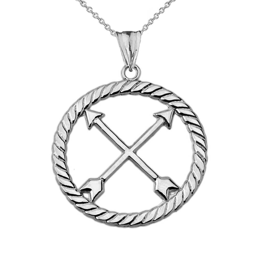 Crossed Arrows Friendship Symbol in Rope Pendant Necklace in Sterling Silver
