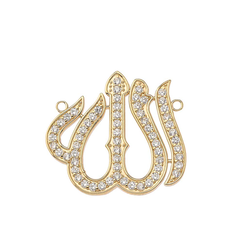 Cubic Zirconia Allah Necklace in 14K Gold, view 2