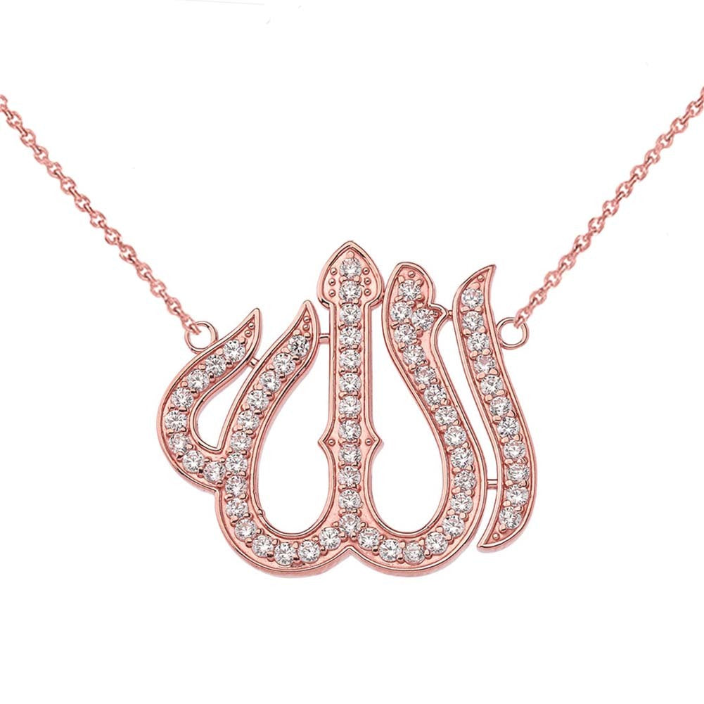 Cubic Zirconia Allah Necklace in 14K Gold, view 4