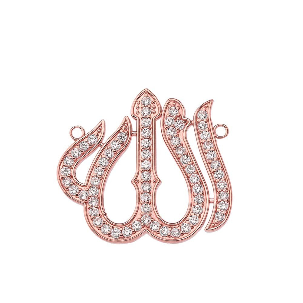 Cubic Zirconia Allah Necklace in 14K Gold, view 5