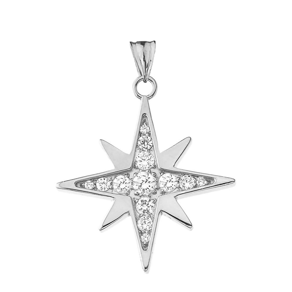 Cubic Zirconia North Star Pendant Necklace in Sterling Silver, view 2
