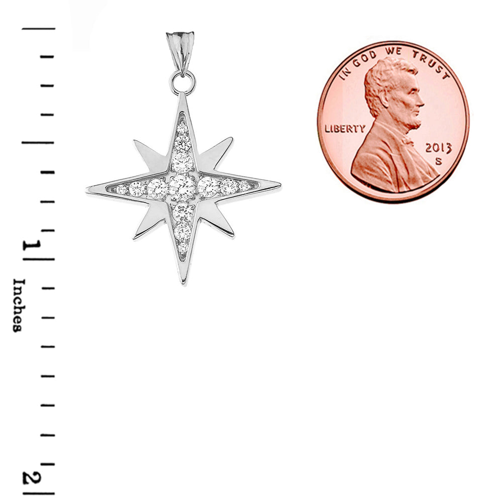 Cubic Zirconia North Star Pendant Necklace in Sterling Silver, view 3