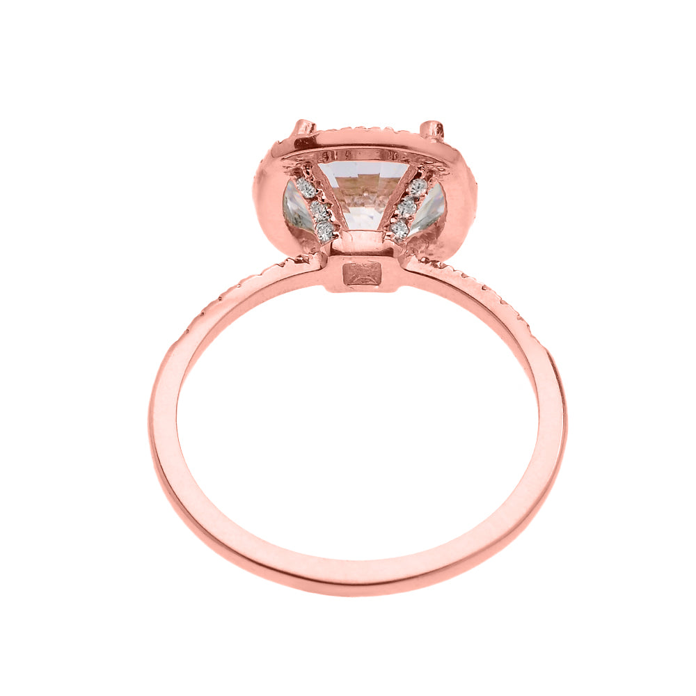 Cushion Shape Cubic Zirconia Halo Micropave Engagement Ring in Rose Gold, view 2