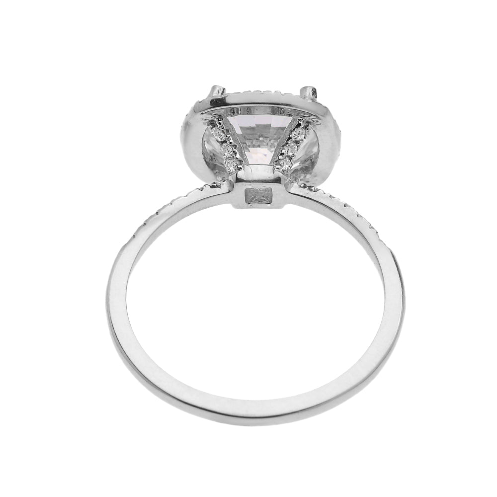 Cushion Shape Cubic Zirconia Halo Micropave Engagement Ring in White Gold, view 2