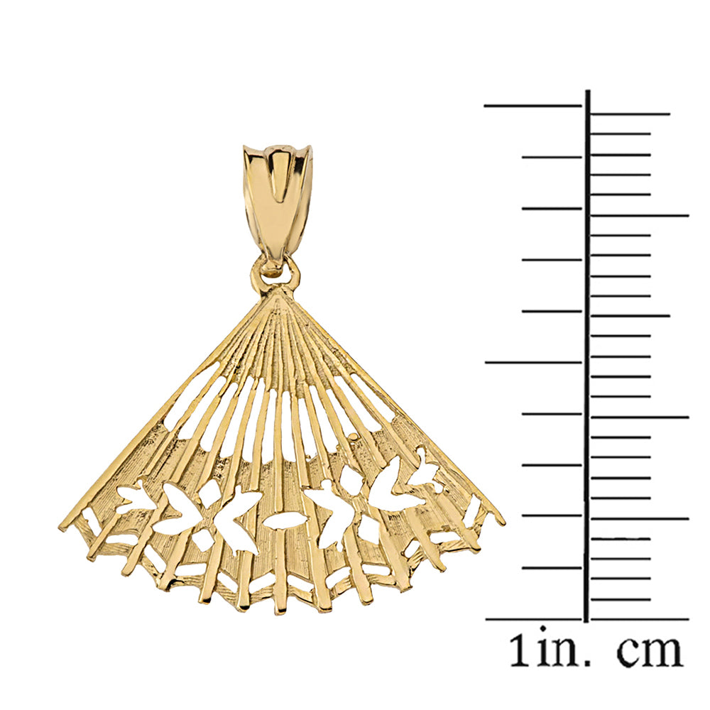Cut Out Folding Hand Fan Pendant Necklace in Solid Gold, view 3