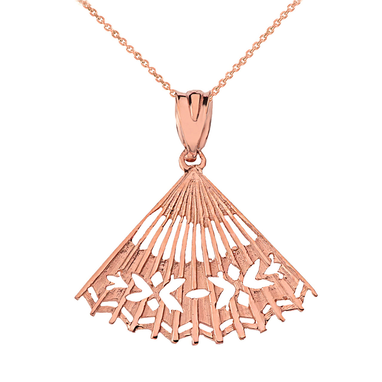 Cut Out Folding Hand Fan Pendant Necklace in Solid Gold, view 4