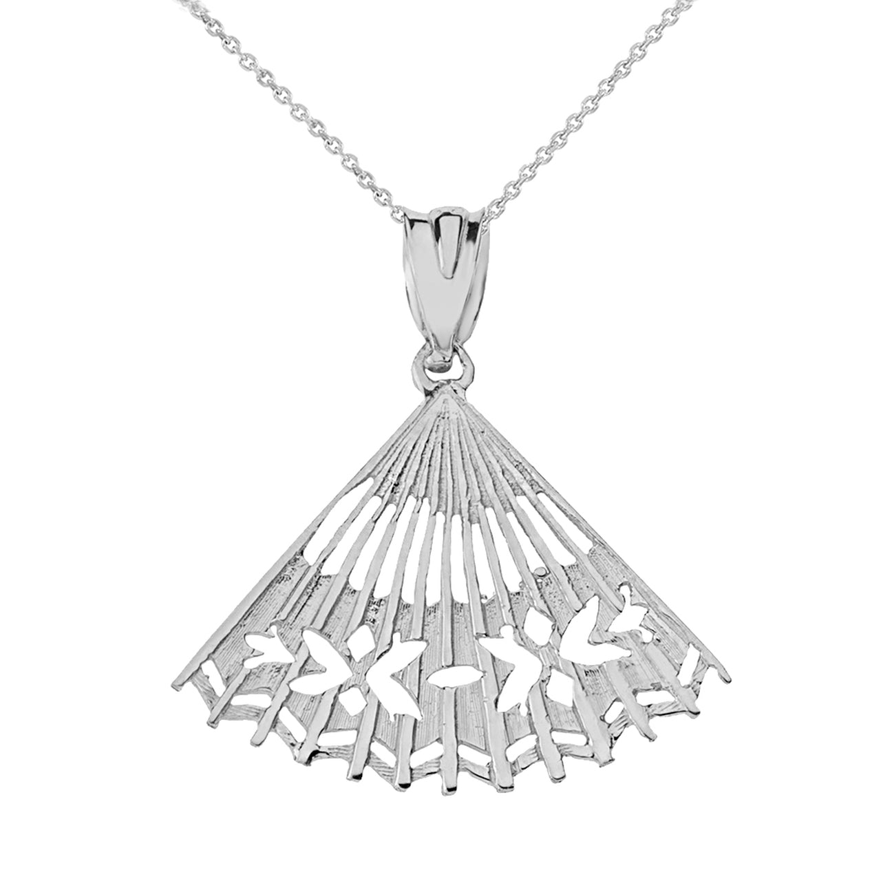 Cut Out Folding Hand Fan Pendant Necklace in Solid Gold, view 6