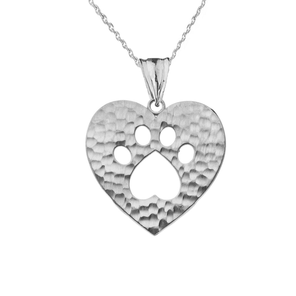Cut-Out Paw Print in Heart Pendant Necklace in Sterling Silver