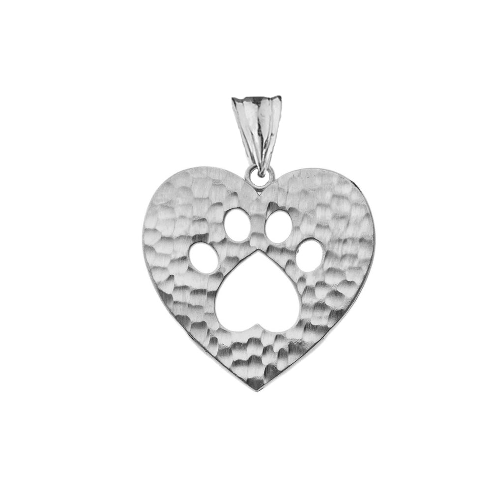 Cut-Out Paw Print in Heart Pendant Necklace in Sterling Silver, view 2