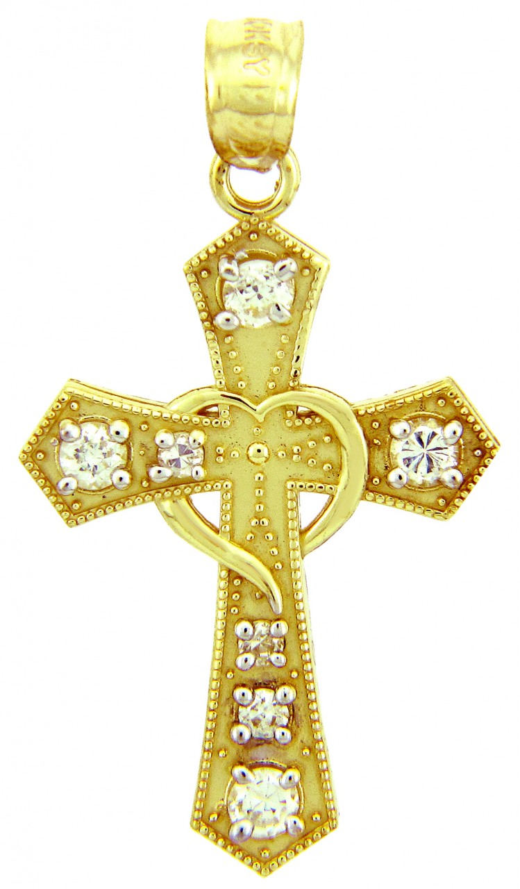 CZ Cross Gold Pendant Necklace