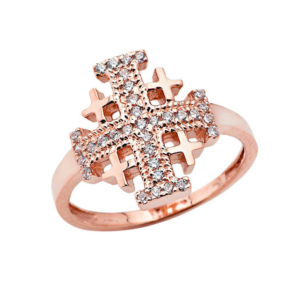 CZ Jerusalem Cross Ring in Gold, view 3
