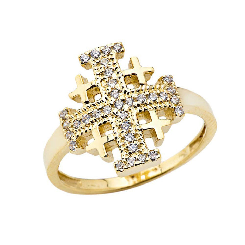 CZ Jerusalem Cross Ring in Gold, view 4