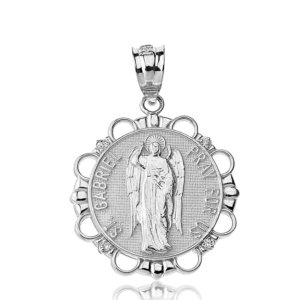 CZ Saint Gabriel Pray For Us Circle Pendant Necklace, view 2