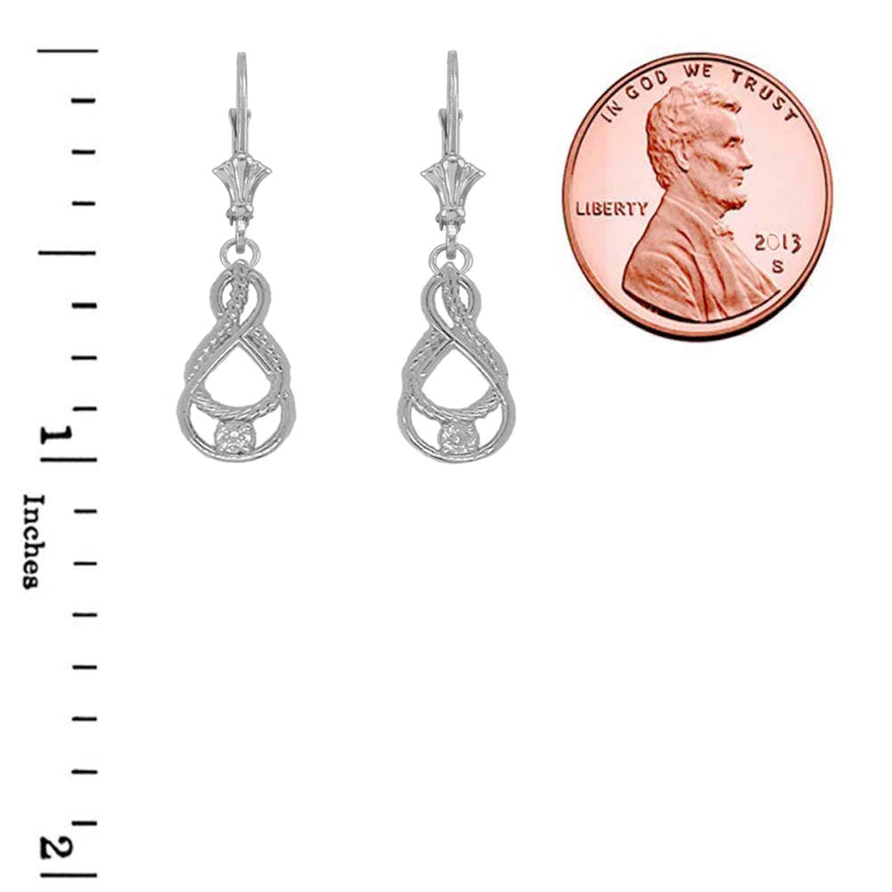 Dainty Diamond Double Infinity Knot Earrings in Sterling Silver, view 2