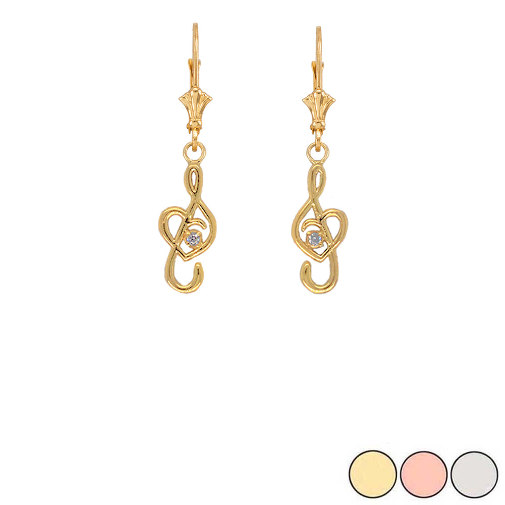 Dainty Diamond Treble Clef Heart Music Note Earrings