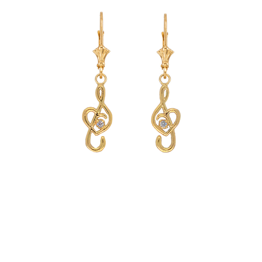 Dainty Diamond Treble Clef Heart Music Note Earrings, view 2