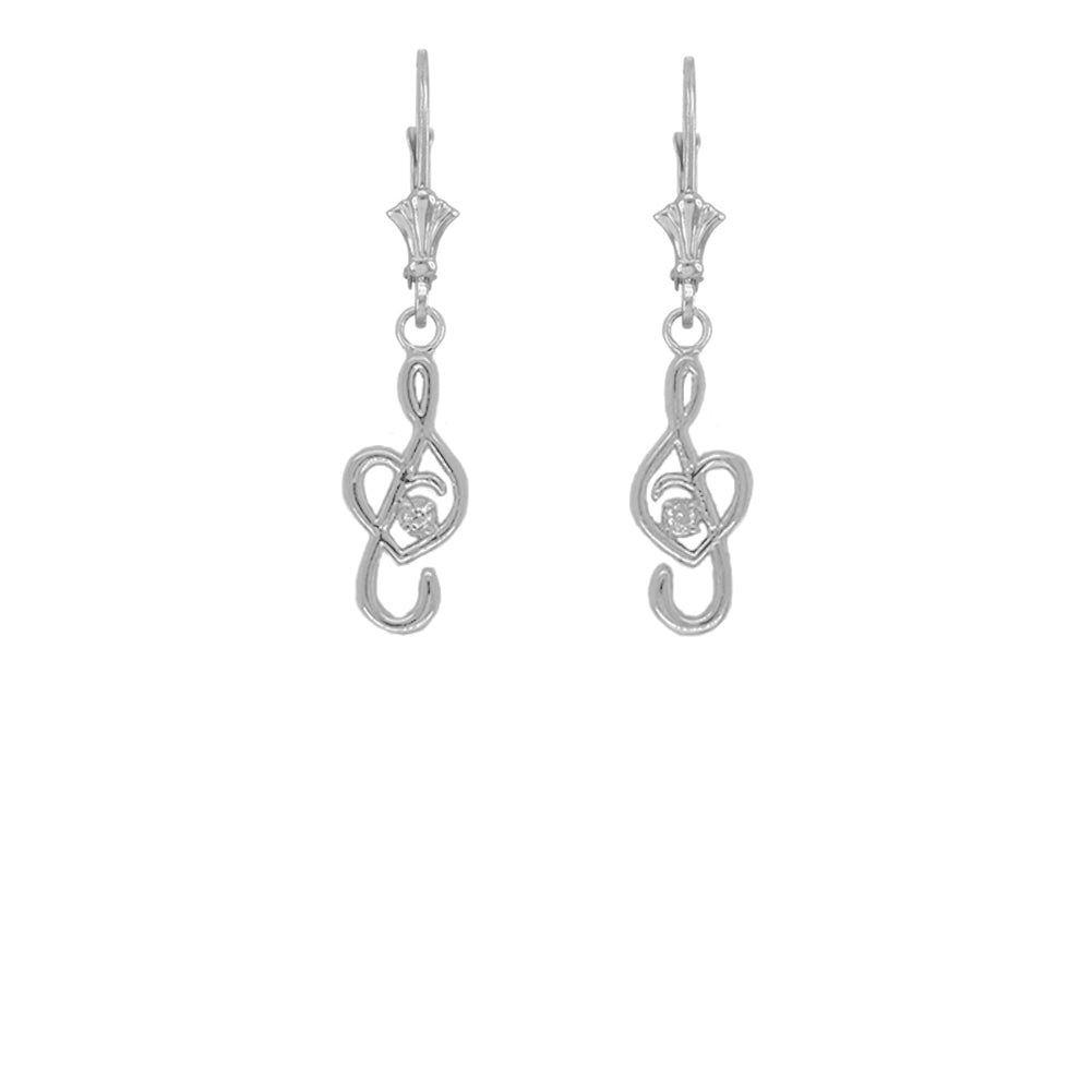 Dainty Diamond Treble Clef Heart Music Note Earrings, view 3