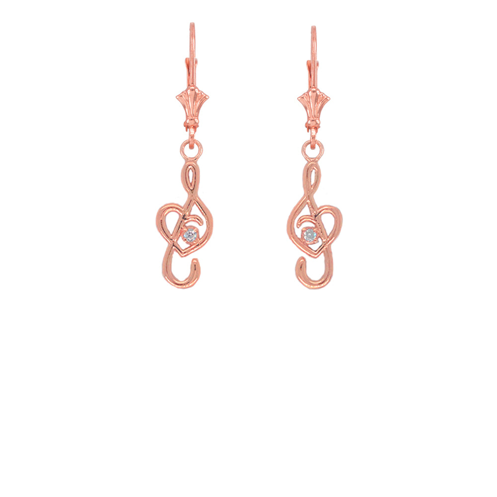 Dainty Diamond Treble Clef Heart Music Note Earrings, view 4