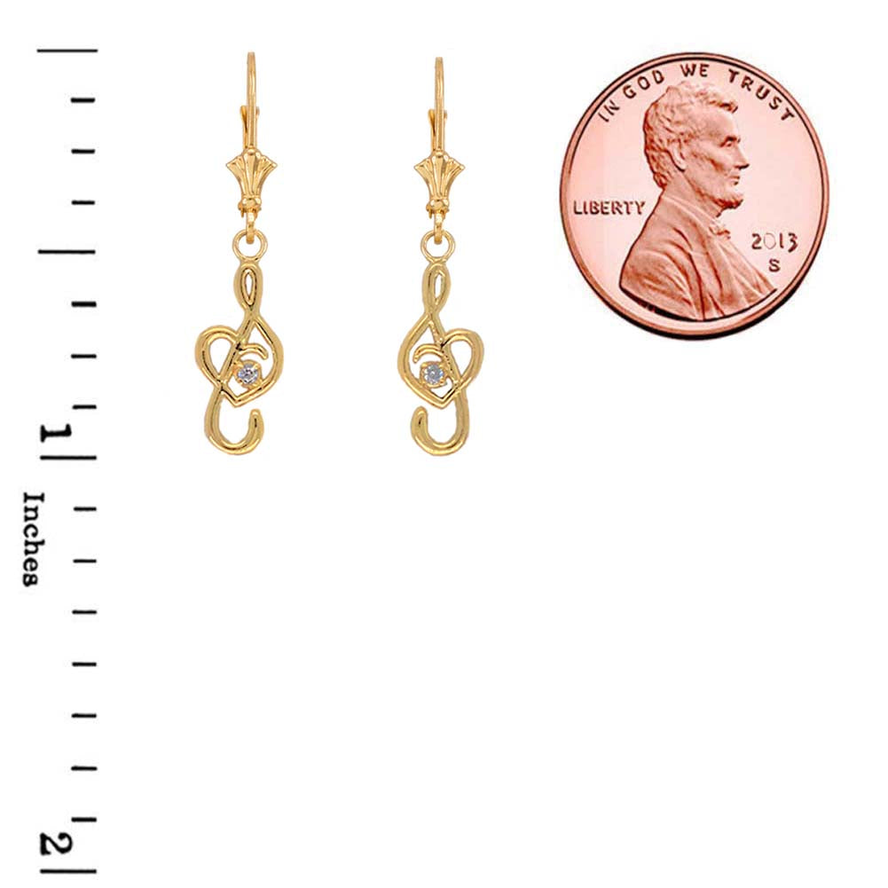 Dainty Diamond Treble Clef Heart Music Note Earrings, view 5