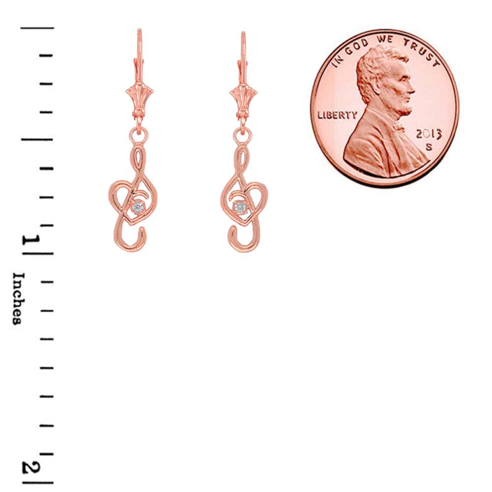 Dainty Diamond Treble Clef Heart Music Note Earrings, view 6