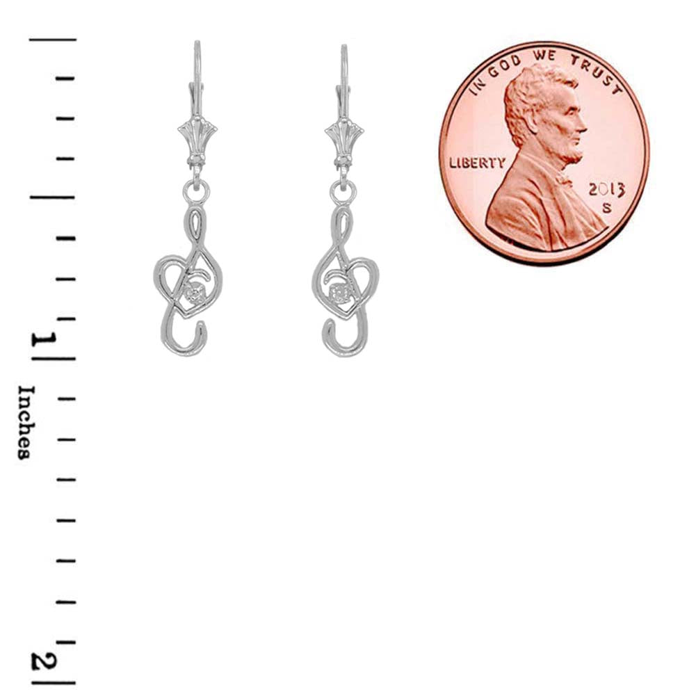 Dainty Diamond Treble Clef Heart Music Note Earrings, view 7