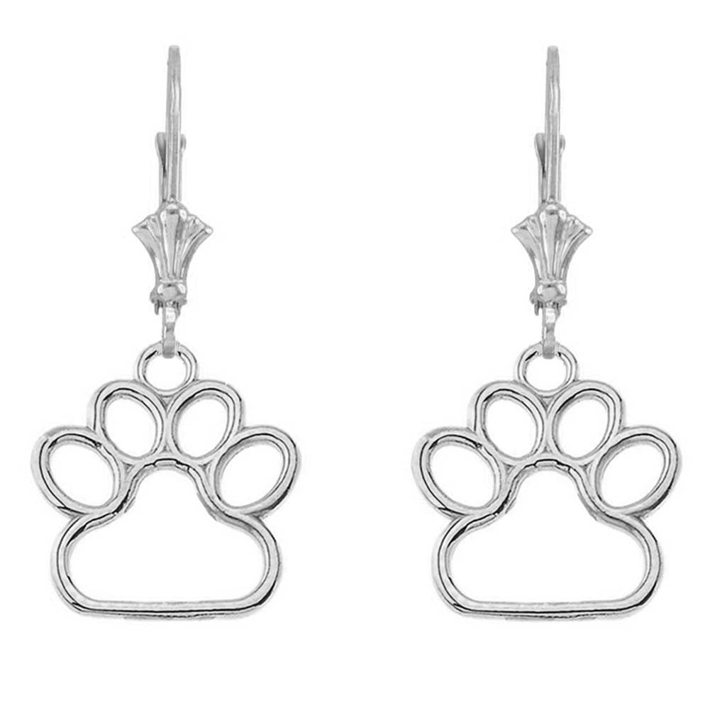 Dainty Dog Paw Print LeverBack Earring In Sterling Silver (Small)