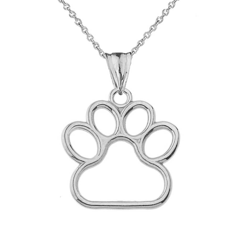 Dainty Dog Paw Print Pendant Necklace In Sterling Silver (0.80'')