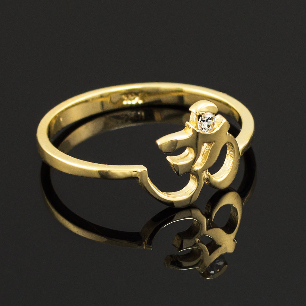 Dainty Gold Om (aum) Diamond Ring, view 2