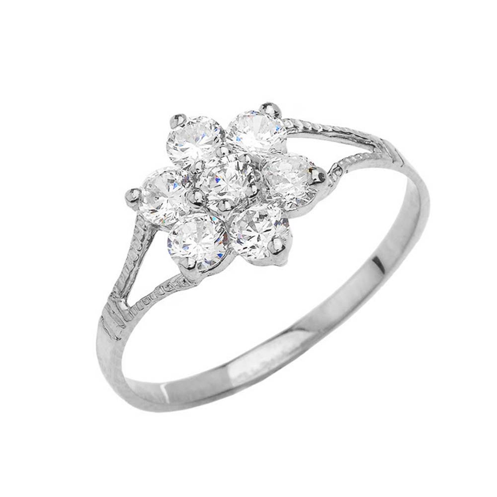 Dainty Milgrain Flower CZ Ring in Gold, view 2