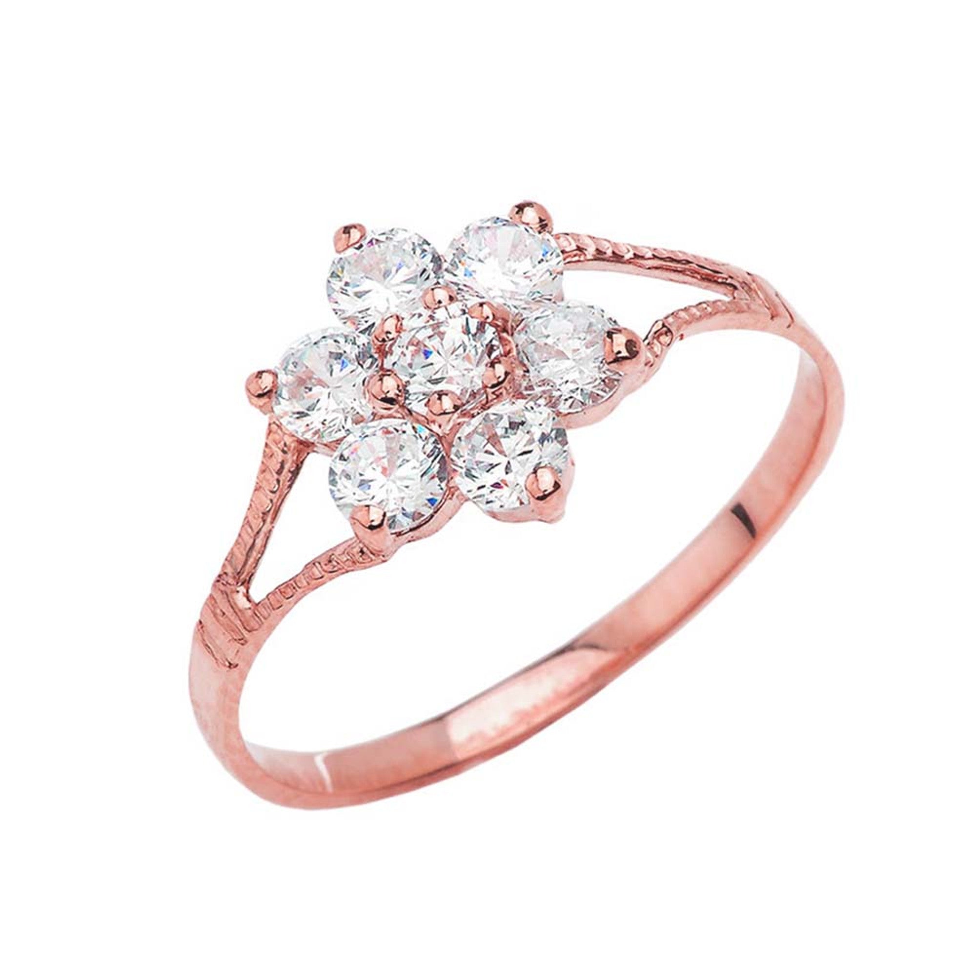 Dainty Milgrain Flower CZ Ring in Gold, view 3