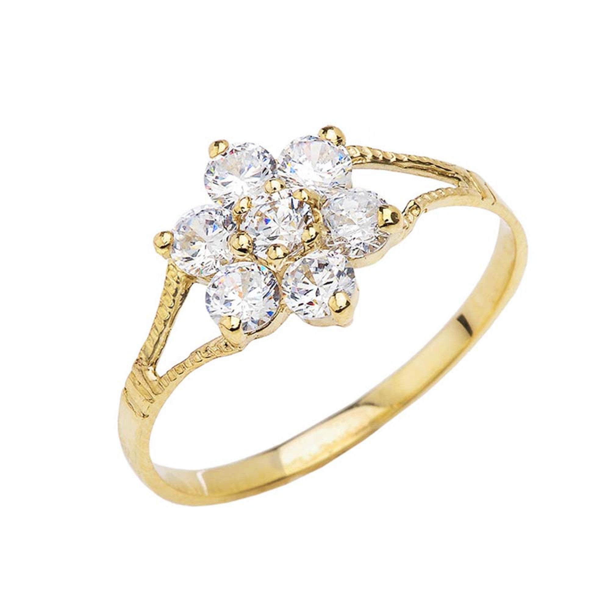 Dainty Milgrain Flower CZ Ring in Gold, view 4