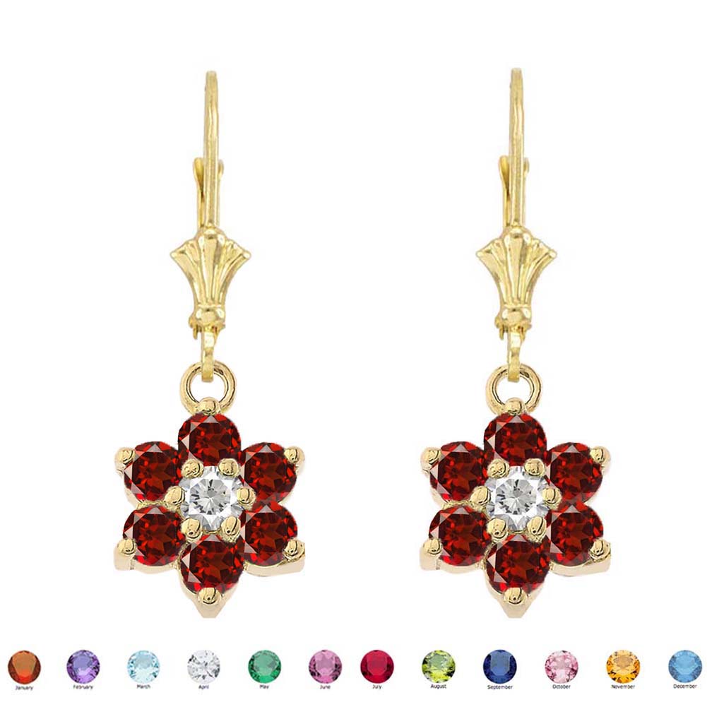 Dainty Milgrain Flower Personalized Birthstone Earring In 10K Gold