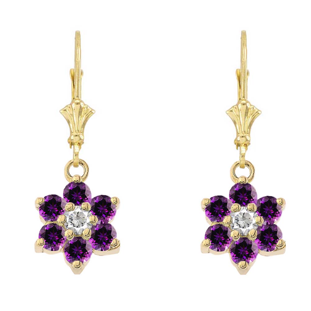 Dainty Milgrain Flower Personalized Birthstone Earring In 10K Gold, view 2