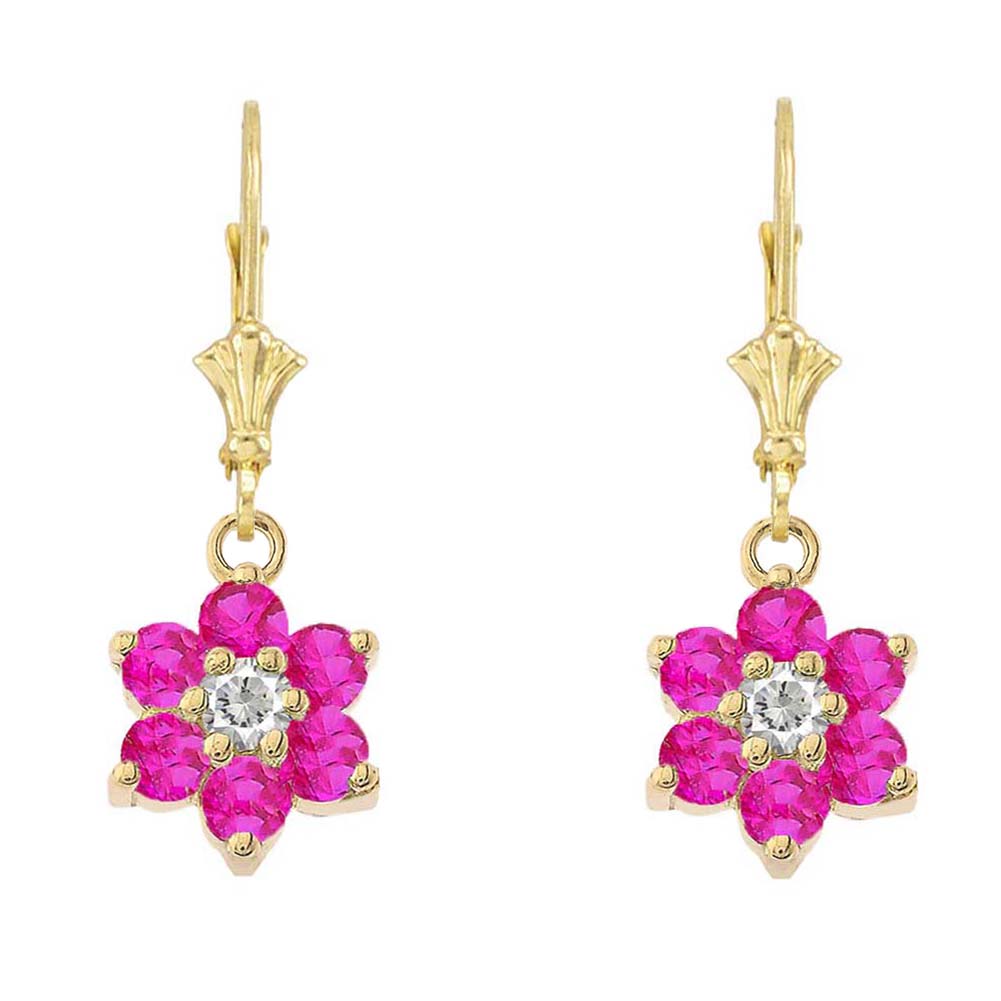 Dainty Milgrain Flower Personalized Birthstone Earring In 10K Gold, view 6