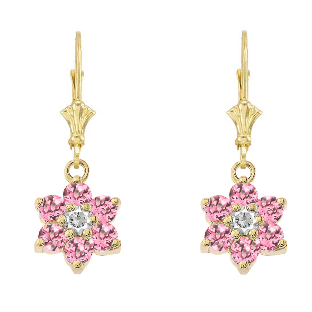 Dainty Milgrain Flower Personalized Birthstone Earring In 10K Gold, view 10