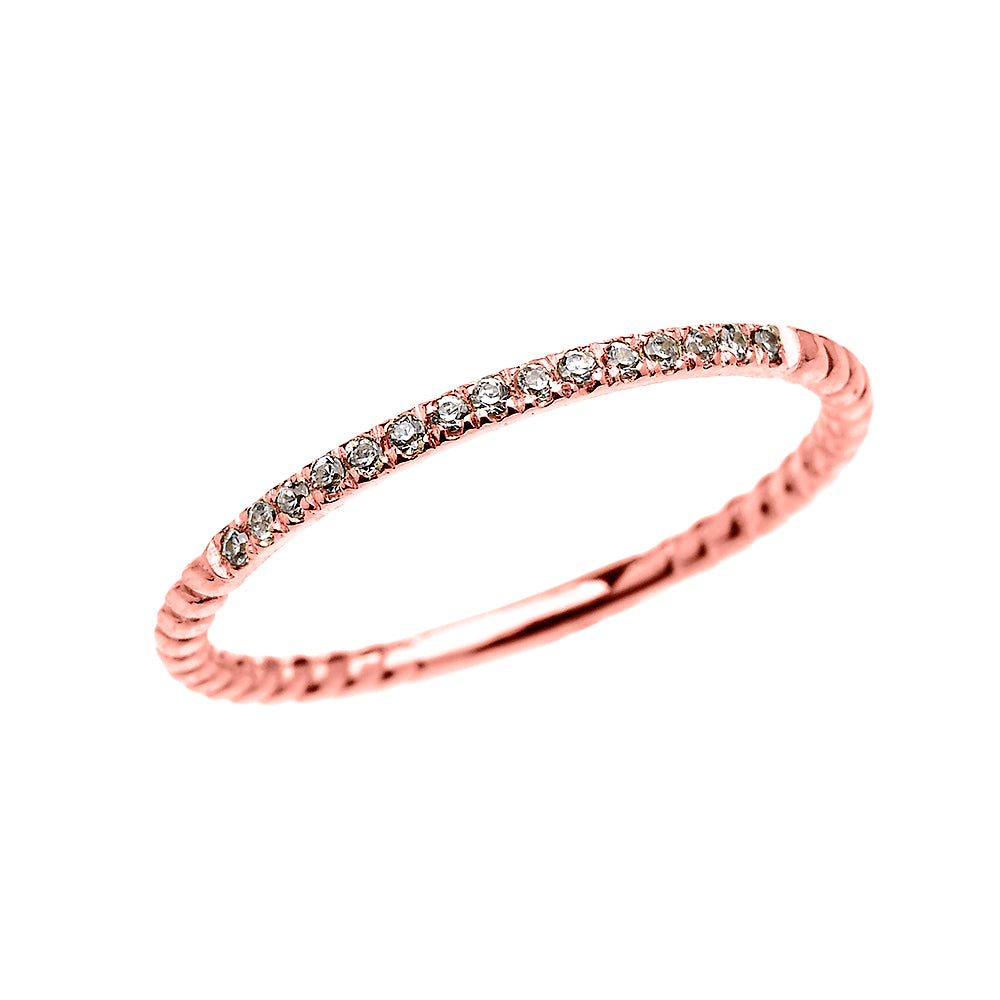 Dainty Rose Gold Diamond Stackable Rope Design Ring