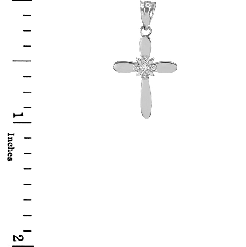 Dainty Silver Cubic Zirconia Cross Charm Pendant Necklace, view 2