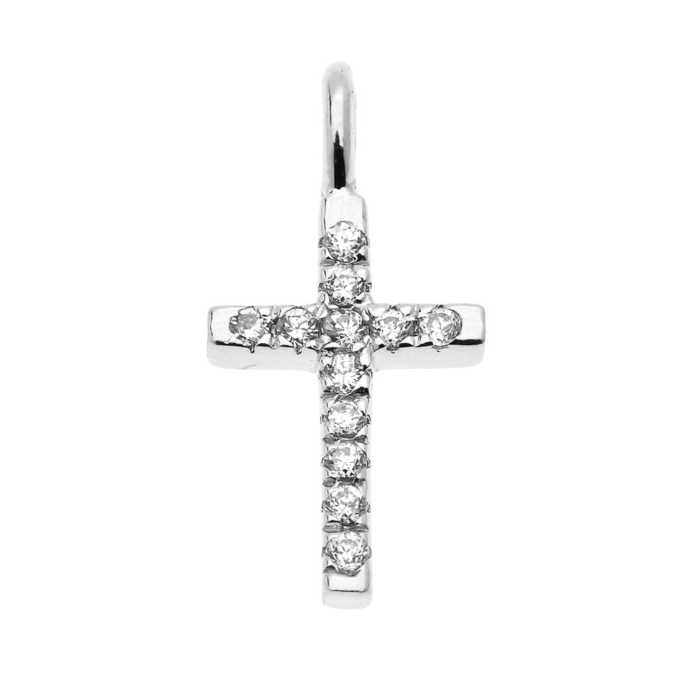Dainty White Gold Diamond Cross Charm Pendant Necklace
