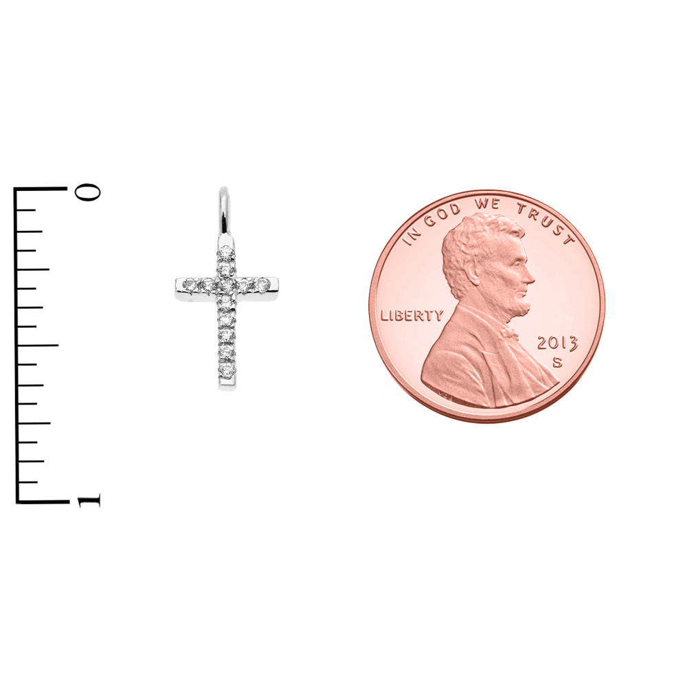 Dainty White Gold Diamond Cross Charm Pendant Necklace, view 3