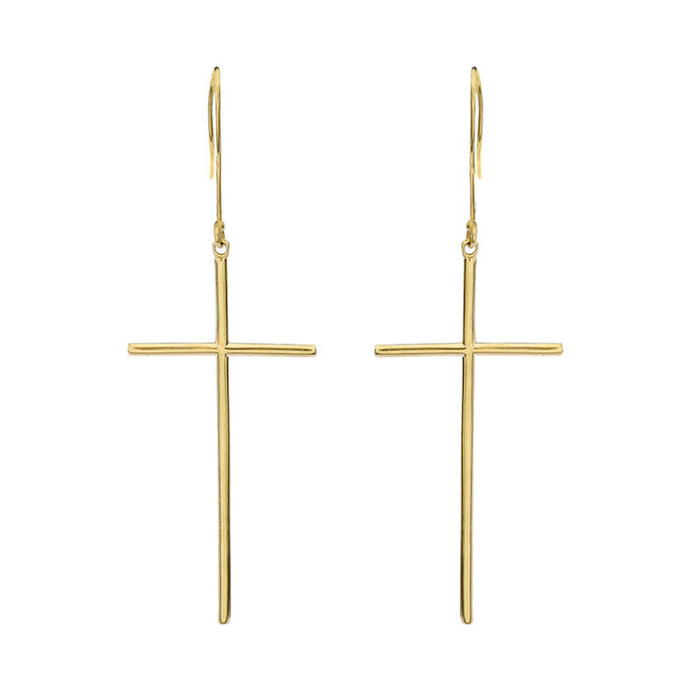 Dangling Dainty Solid Gold Cross Earrings