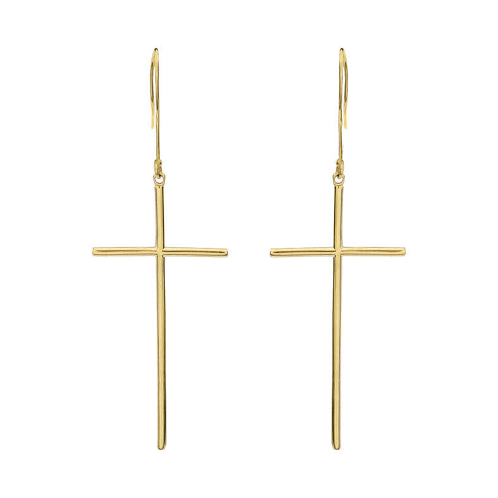 Dangling Dainty Solid Gold Cross Earrings