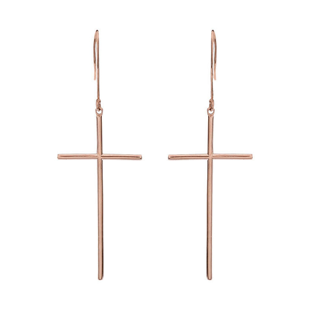 Dangling Dainty Solid Gold Cross Earrings, view 3