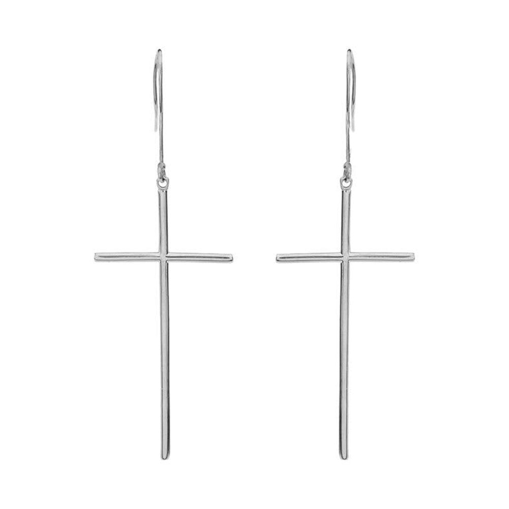 Dangling Dainty Solid Gold Cross Earrings, view 4