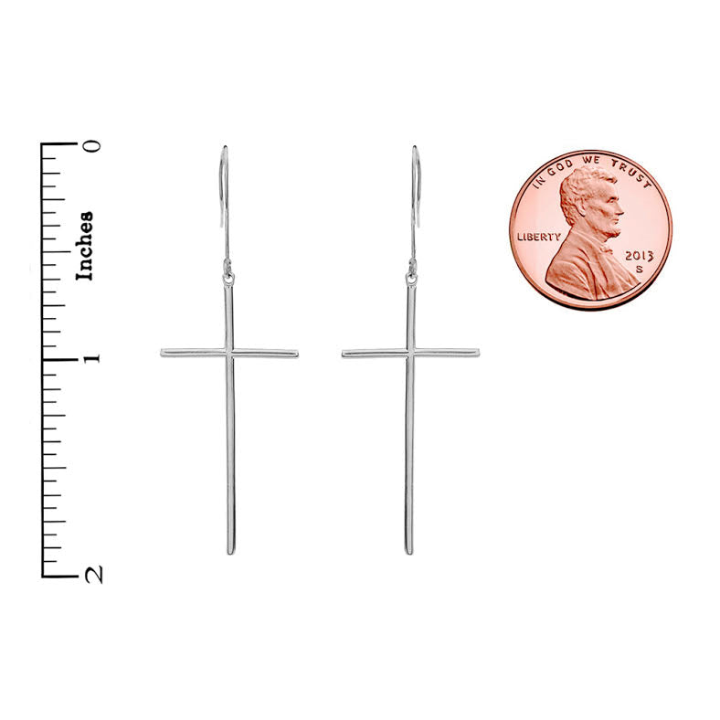 Dangling Dainty Sterling Silver Cross Earrings, view 2