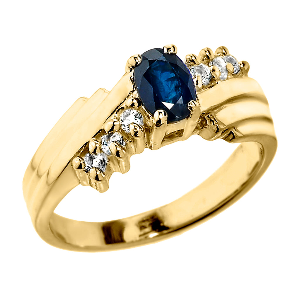 Dazzling 10K Gold Diamond and Blue Sapphire Proposal Ring