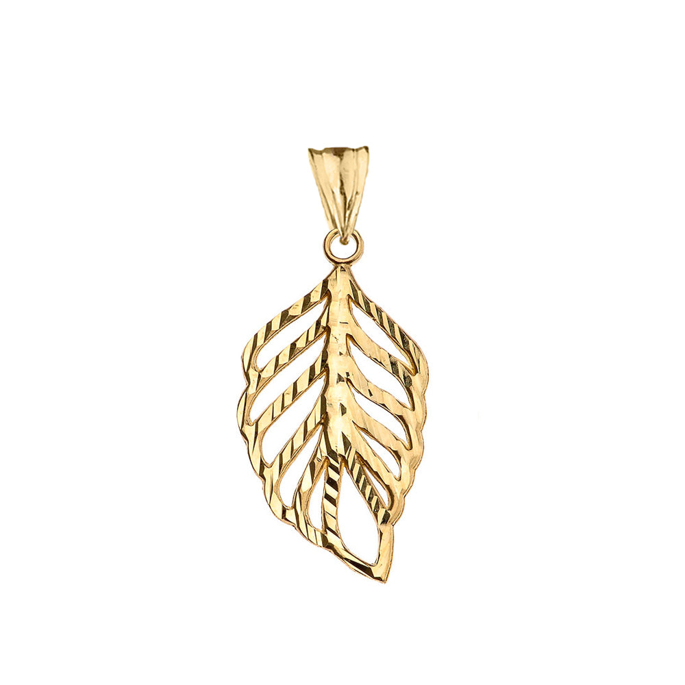 Designer Sparkle Cut Leaf Pendant Necklace in Yellow Gold, view 2