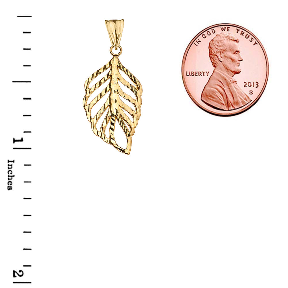 Designer Sparkle Cut Leaf Pendant Necklace in Yellow Gold, view 3