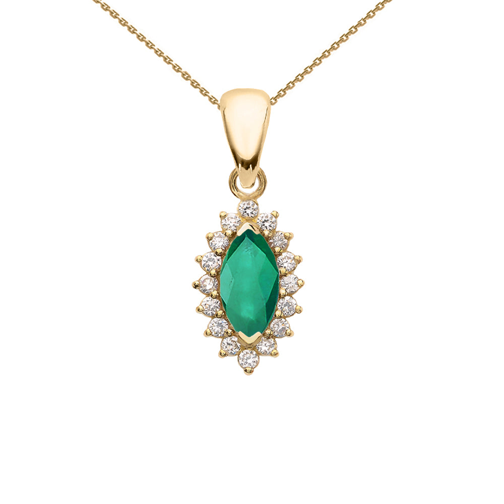 Diamond And Emerald Yellow Gold Elegant Pendant Necklace