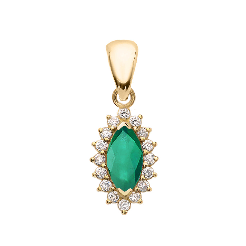 Diamond And Emerald Yellow Gold Elegant Pendant Necklace, view 2
