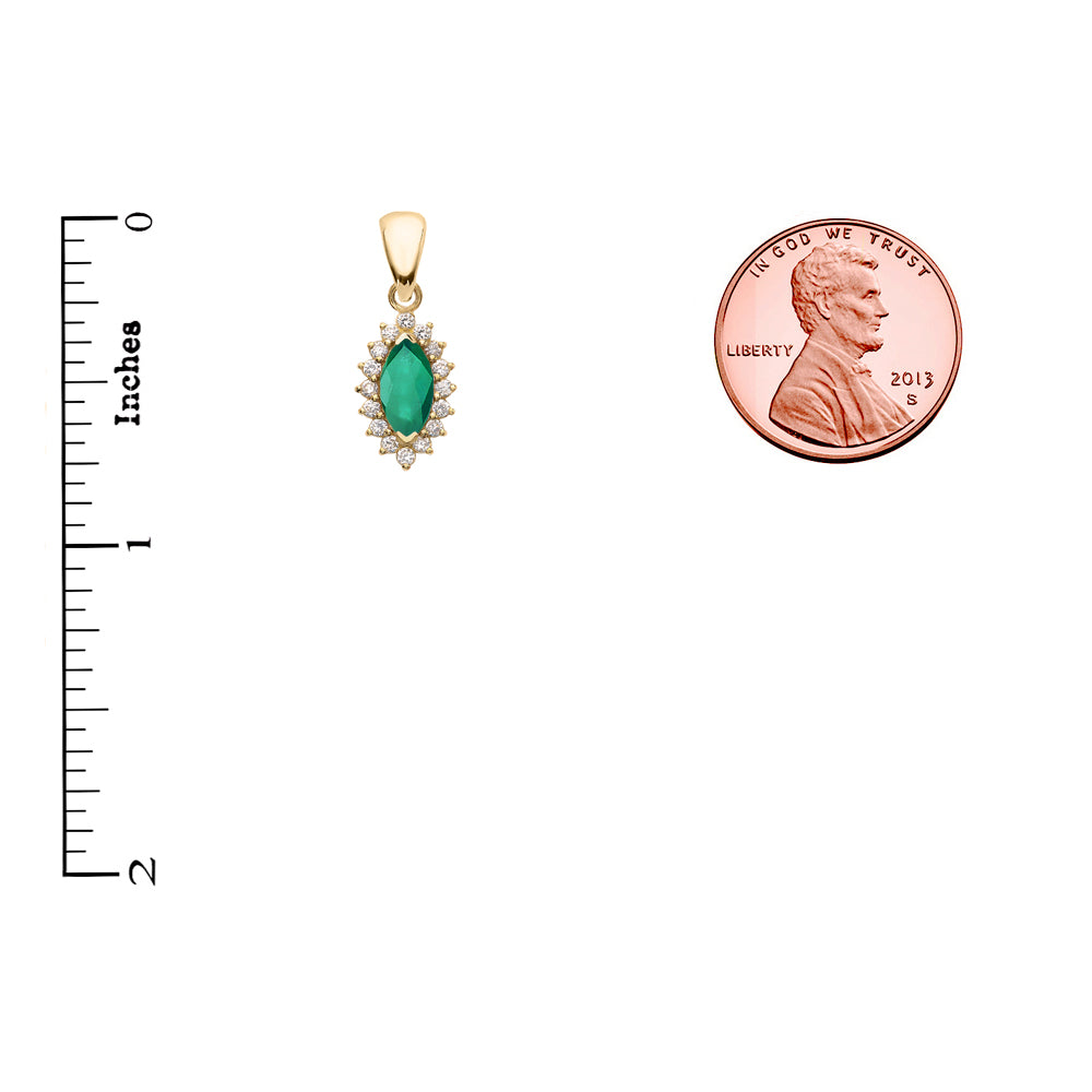 Diamond And Emerald Yellow Gold Elegant Pendant Necklace, view 3